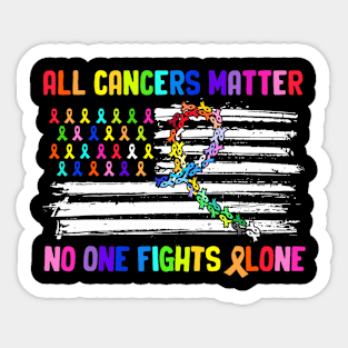 No One Fights Cancer Alone US Flag Sticker